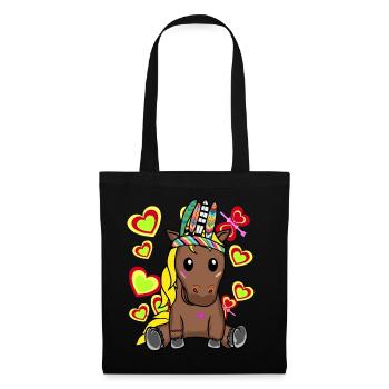 Hippie Pferd Pferde Pony Kinder Kind - Stoffbeutel - Schwarz - Vorne