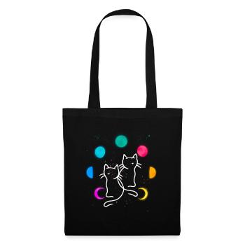 Retro Katzen Mondphase Mondphasen Katze Vintage - Stoffbeutel - Schwarz - Vorne
