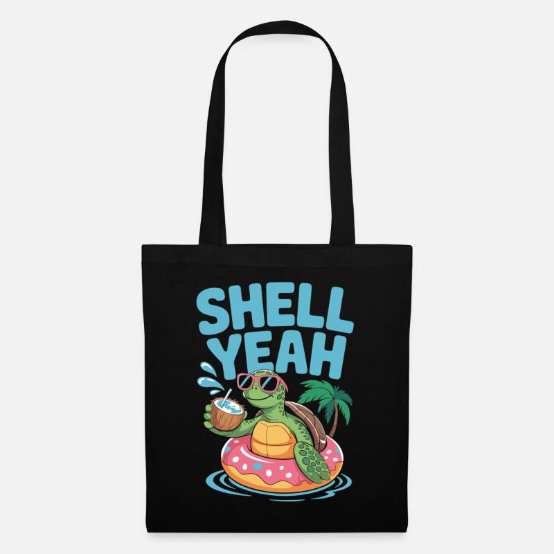 Sommer mit Stil – Turtle Time - Stoffbeutel - Schwarz