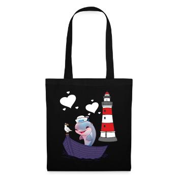 Delphin Fisch Fische maritim Kinder Kind Boot - Stoffbeutel - Schwarz - Vorne