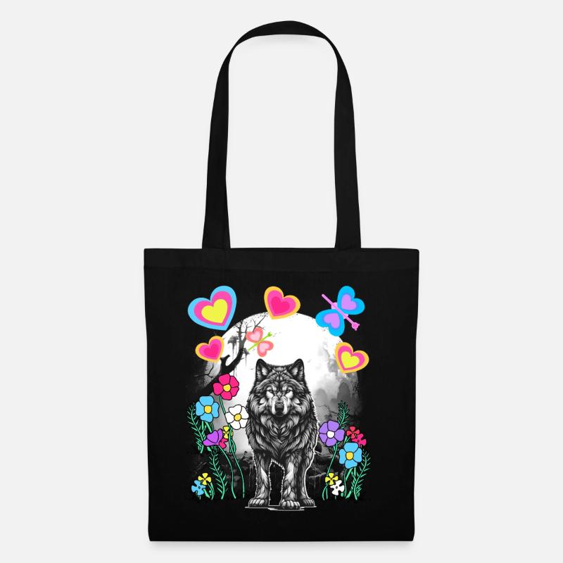 Retro Wolf Wölfe Märchen Märchenfigur Vintage - Stoffbeutel - Schwarz