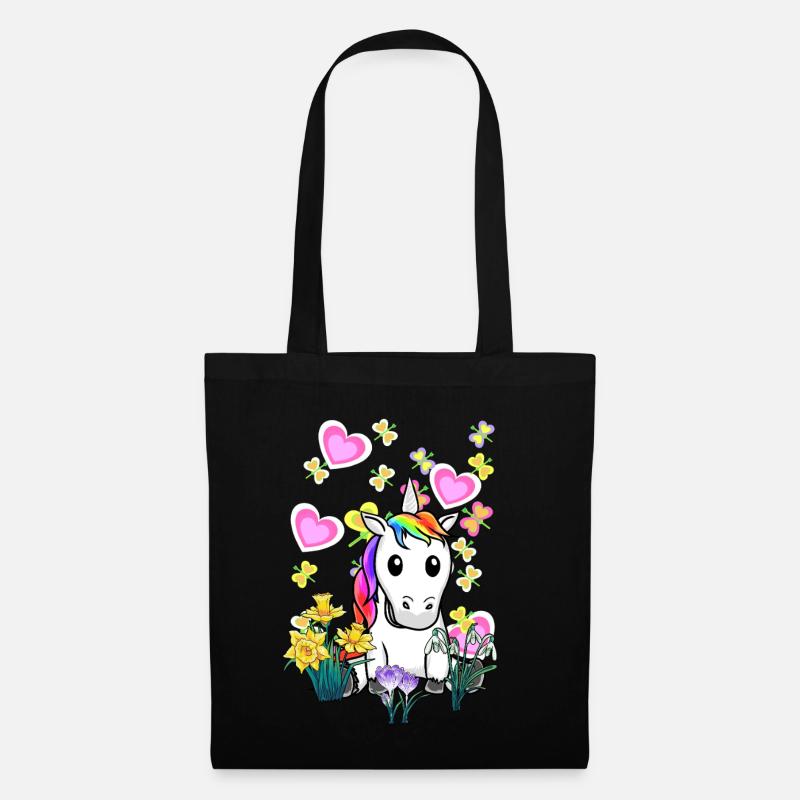 Einhorn Einhörner Sommer Retro Fabelwesen Kinder - Stoffbeutel - Schwarz