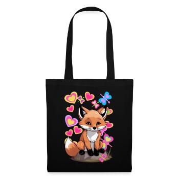 Renard, Animaux De La Forêt, Renards, Printemps, Papillons - Sac en tissu - noir - Devant