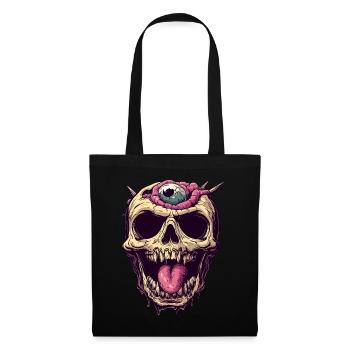 Crâne de zombie dégoûtant avec œil et langue - Sac en tissu - noir - Devant