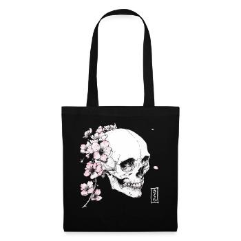 Crâne de cerisier en fleur de cerisier de style japonais - Sac en tissu - noir - Devant