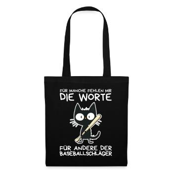 Schwarze Katze mit frechem Spruch & Schläger - Stoffbeutel - Schwarz - Vorne