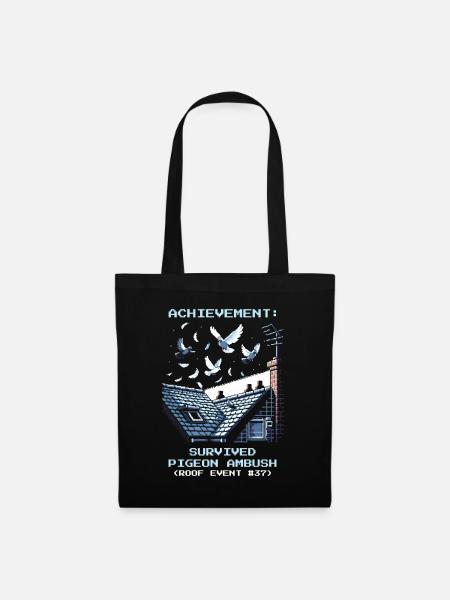 Schornsteinfeger Dach Tauben Angriff Retro Pixel - Stoffbeutel - Schwarz