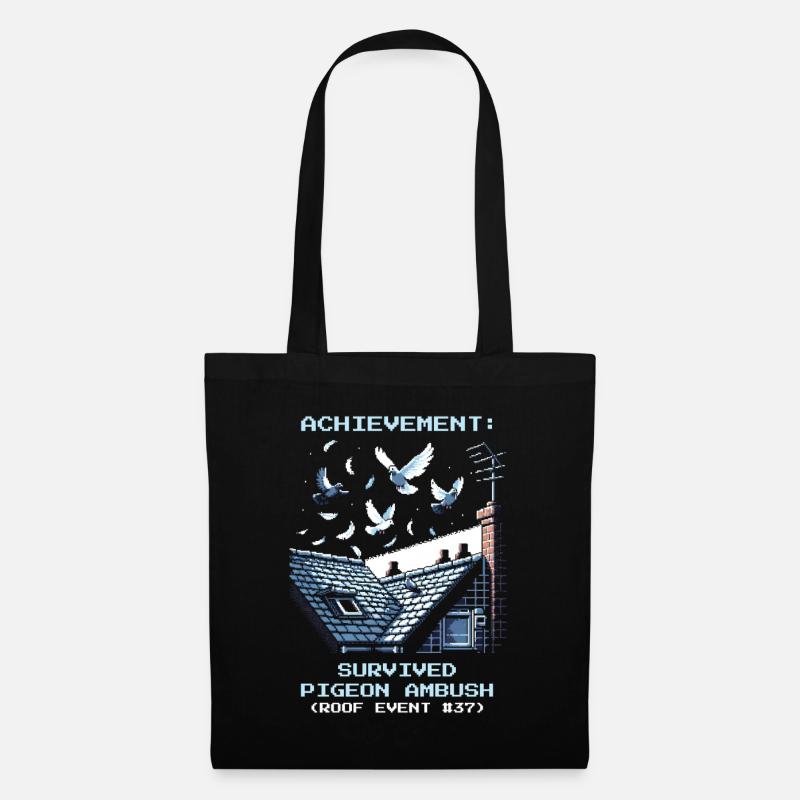 Schornsteinfeger Dach Tauben Angriff Retro Pixel - Stoffbeutel - Schwarz