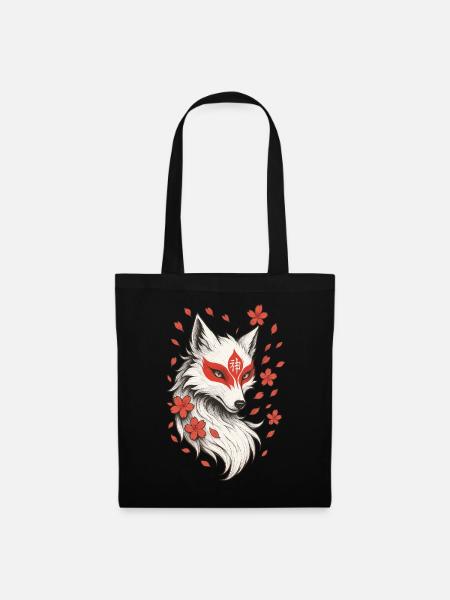 Kitsune Fuchs, Japanische Anime & Mythologie - Stoffbeutel - Schwarz