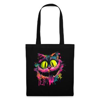 Style Street Art Chat Cheshire Psychédélique Coloré - Sac en tissu - noir - Devant