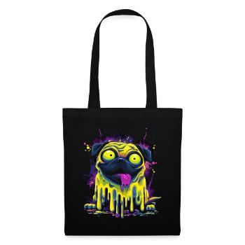 Trippy Psychedelischer Mops Bunter Graffiti Style - Stoffbeutel - Schwarz - Vorne