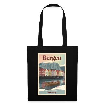 Bergen Norway Retro Poster Vintage Souvenir - Tote Bag - black - Front
