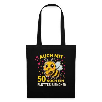 Auch mit 50 noch ein flottes Bienchen – Geburtstag - Stoffbeutel - Schwarz - Vorne