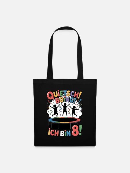 Geburtstagsshirt Trampolin Geburtstag 8 Jahre - Stoffbeutel - Schwarz