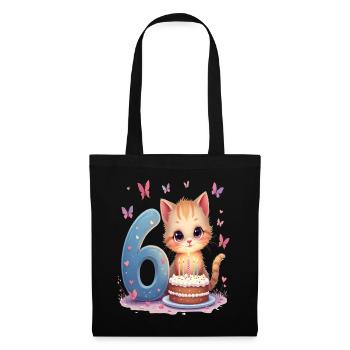 chaton mignon fille d’anniversaire 6e anniversaire - Sac en tissu - noir - Devant