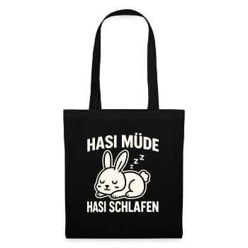 Hasi Müde Hasi Schlafen – Schlaf Hase Design - Stoffbeutel - Schwarz - Vorne