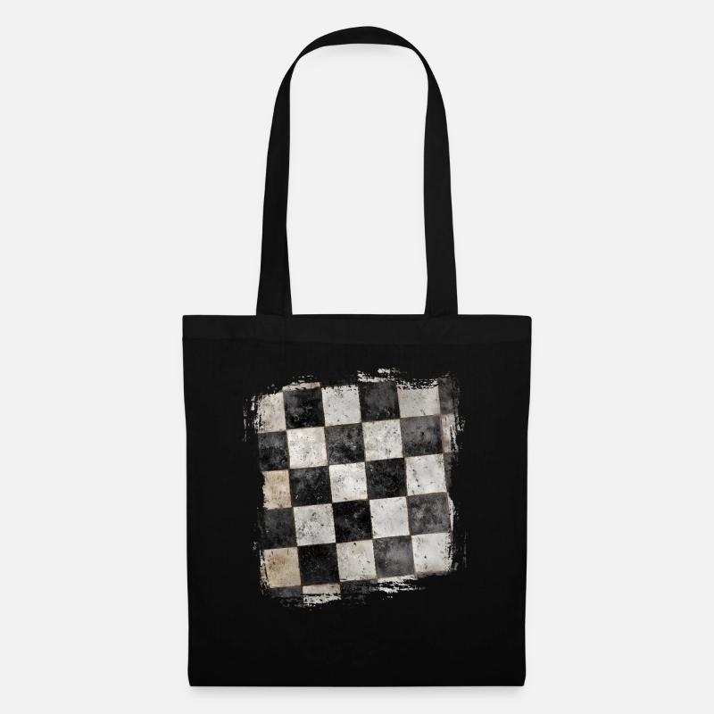 Grunge Schachbrettmuster Schwarz-Weiß Retro - Stoffbeutel - Schwarz