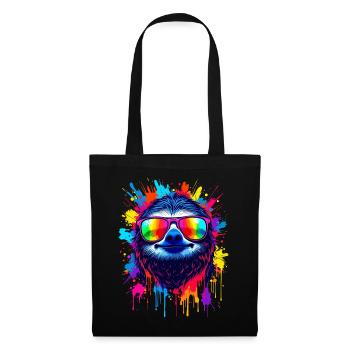 Faultier Bunt Pop Art Regenbogenfarben - Stoffbeutel - Schwarz - Vorne