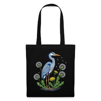 Blauer Reiher und Löwenzahn - Stoffbeutel - Schwarz - Vorne