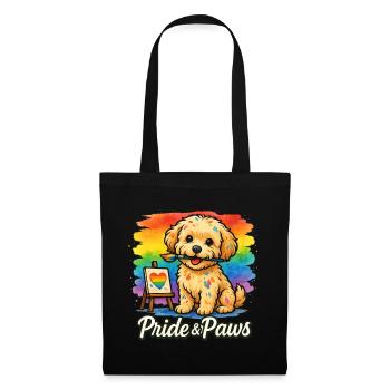 Pride & Paws – Maltipoo mit Pinsel & Regenbogen - Stoffbeutel - Schwarz - Vorne