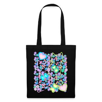 Chat Floral Rétro Chats Fille Enfant - Sac en tissu - noir - Devant