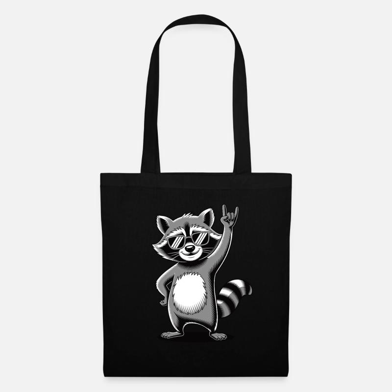 Cooler Raccoon mit Rock-Geste & Sonnenbrille - Stoffbeutel - Schwarz