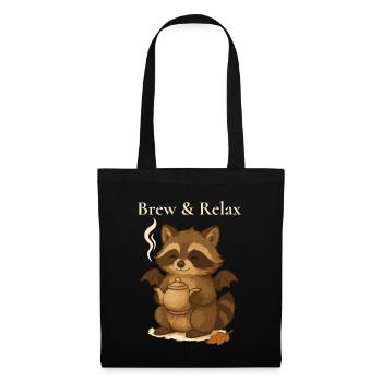 Süßer Waschbär mit Teekanne Halloween Motiv 🍵 - Stoffbeutel - Schwarz - Vorne