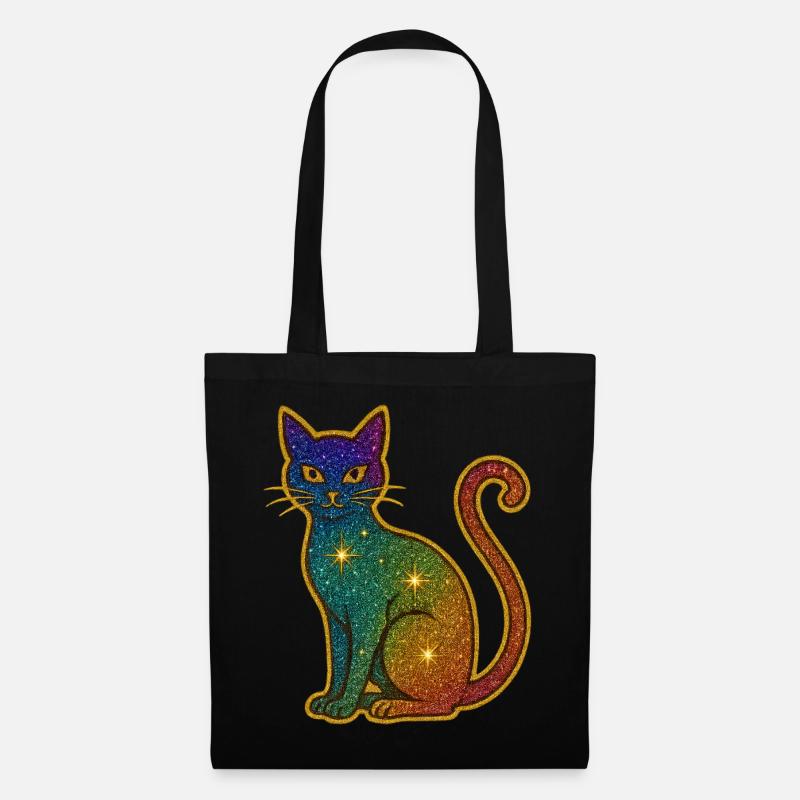 Regenbogen Glitzer Katze zu Halloween - Stoffbeutel - Schwarz