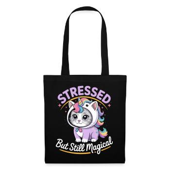 Stressed but still Magical - Funny Cat Unicorn - Tote Bag - black - Front