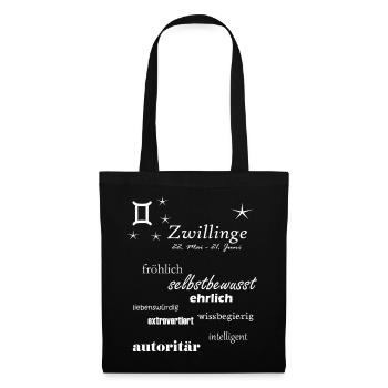 Zwillinge_Sternzeichen - Stoffbeutel - Schwarz - Vorne