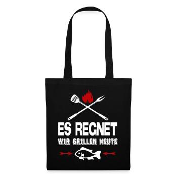 Es regnet Wir grillen heute Fisch Grillsprüche - Stoffbeutel - Schwarz - Vorne