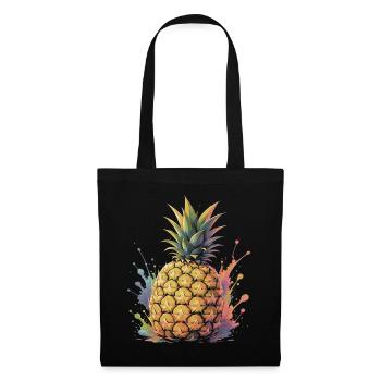 Tropische Ananas-Gelbe Frucht-Spritzkunst - Stoffbeutel - Schwarz - Vorne