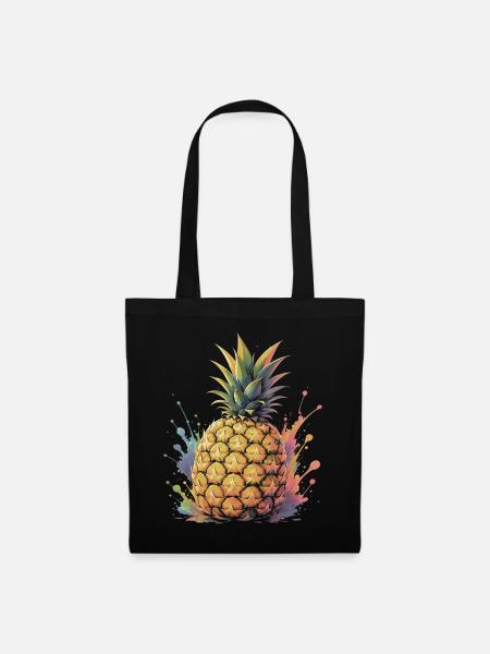 Tropische Ananas-Gelbe Frucht-Spritzkunst - Stoffbeutel - Schwarz