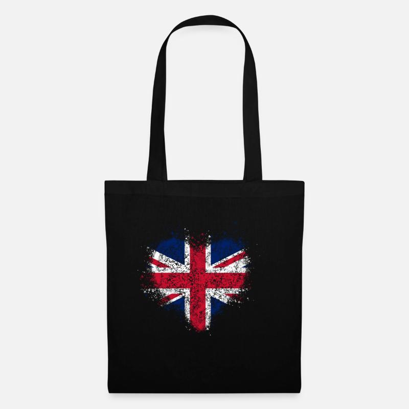 Herz Großbritannien Flagge Vintage - Stoffbeutel - Schwarz