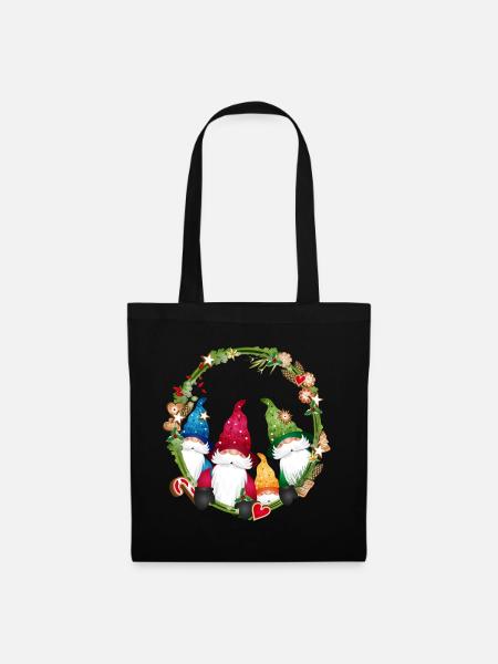 kleine Wichtel Familie im weihnachtlichen Rahmen - Stoffbeutel - Schwarz