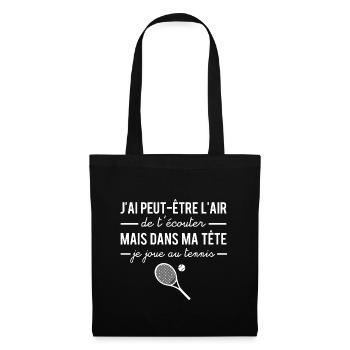 Dans ma tête je joue au tennis sport humour - Sac en tissu - noir - Devant