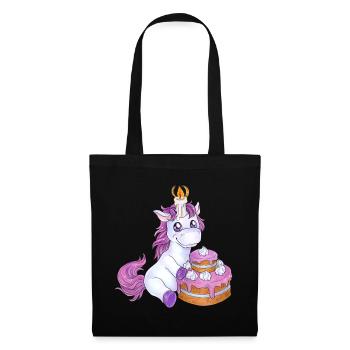 Niedliches Einhorn mit Torte Geburtstag Geschenk - Stoffbeutel - Schwarz - Vorne