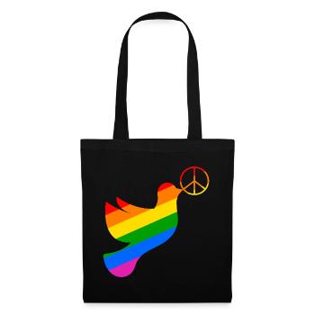 Friedenstaube in regenbogenfarben mit Peacezeichen - Stoffbeutel - Schwarz - Vorne