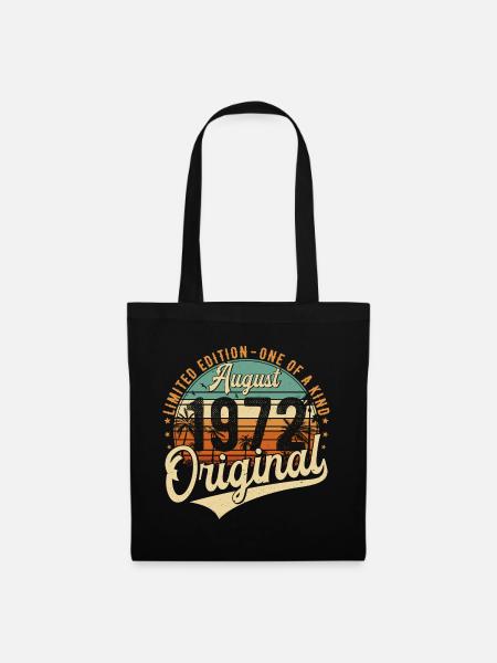 August 1972 Vintage Jahrgang Geburtstag Retro - Stoffbeutel - Schwarz