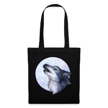 Mystischer Heulender Wolf Geschenk Handgemalt - Stoffbeutel - Schwarz - Vorne