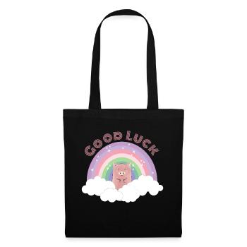 Regenbogen Schwein Wolken Good Luck Glück Geschenk - Stoffbeutel - Schwarz - Vorne