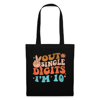 Groovy Peace Out Single Digits I'm 10 Birthday - Stoffbeutel - Schwarz - Vorne