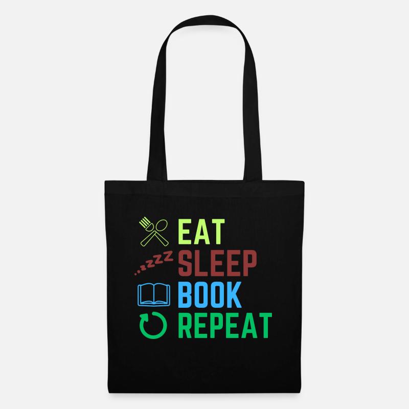 Eat Sleep Book Repeat - Stoffbeutel - Schwarz