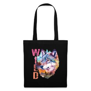 Loup Sauvage Wolf Head Nature Wilderness Forest Trees Art - Sac en tissu - noir - Devant