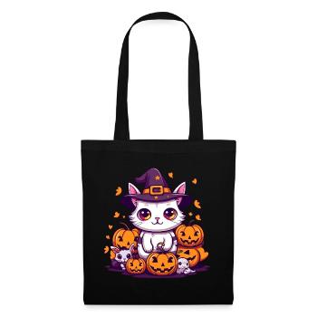Cute Halloween cat and pumpkins - Tote Bag - black - Front