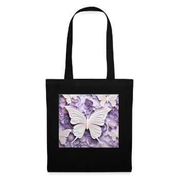 3D White Purple Butterfly Flowers | - Tote Bag - black - Front