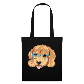 Funny golden retriever puppy in blue eyeglasses - Tote Bag - black - Front