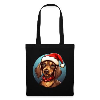 Dackel Weihnachten - Stoffbeutel - Schwarz - Vorne