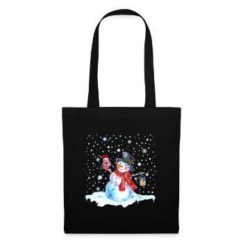 Noël nostalgie bonhomme de neige avec hibou, lanterne - Sac en tissu - noir - Devant