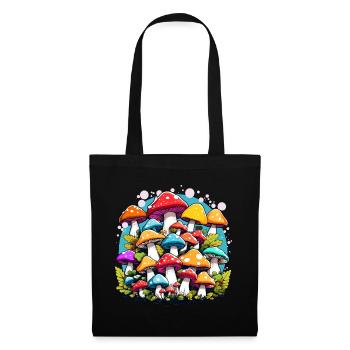 champignons colorés, champignons, champignons - Sac en tissu - noir - Devant